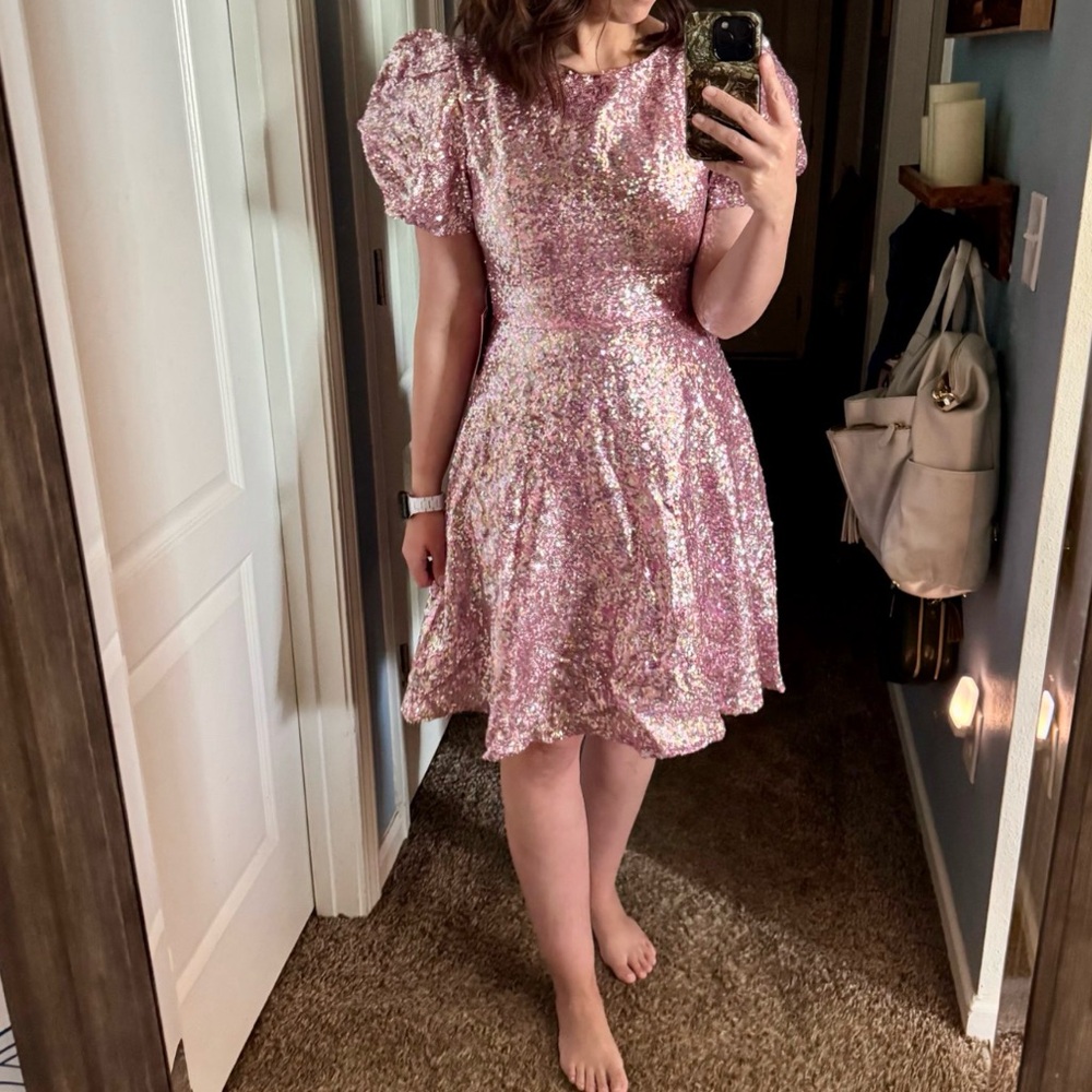 Ivy City - Pink Sequin Puff Sleeve Dress - Picture 8 of 8